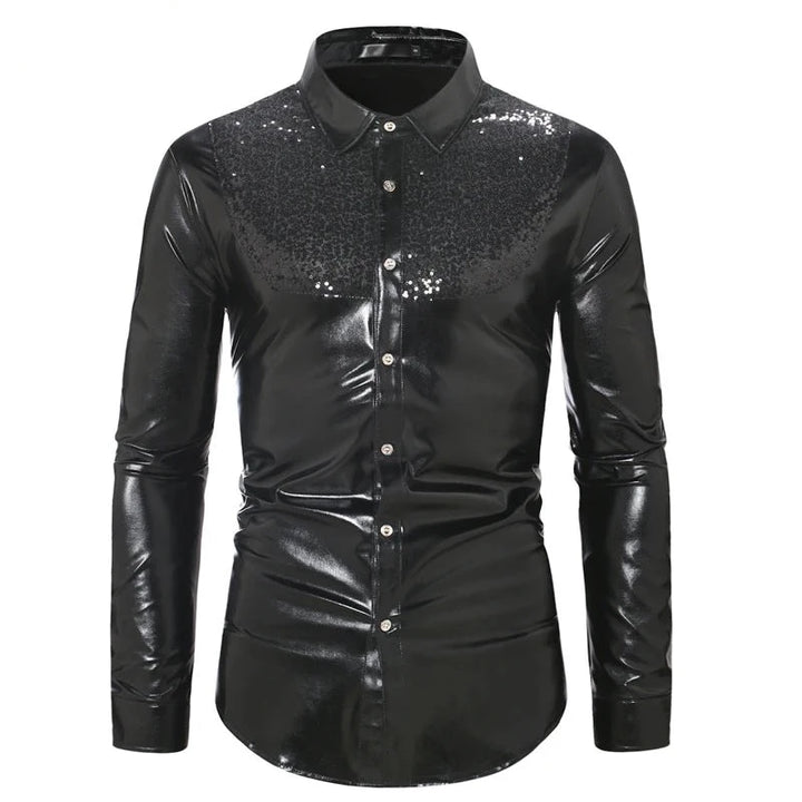 Chemise Paillette Homme Doré noire