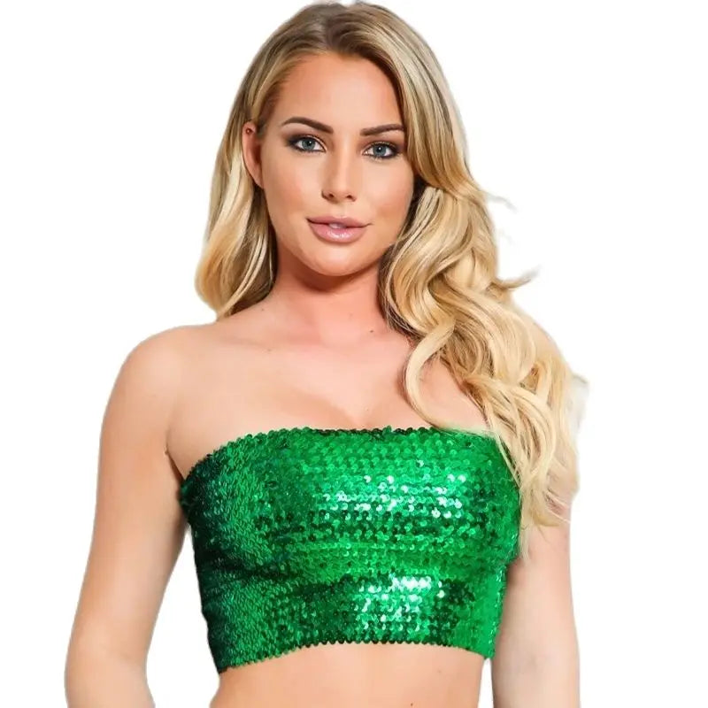 Crop Top Bustier Paillette vert