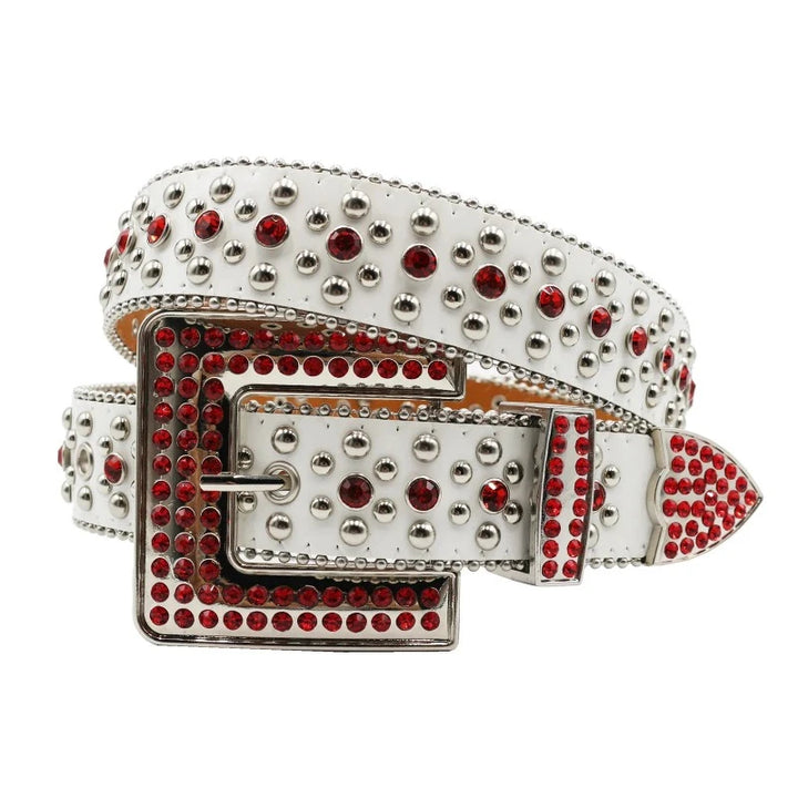 Ceinture Paillette Strass Homme Femme Strass rouge et blanc