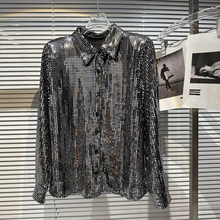 Chemise Paillette à Carreaux Pour Femme