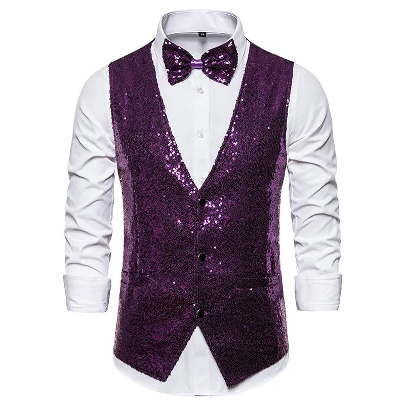 Gilet Costume Paillette Homme violet