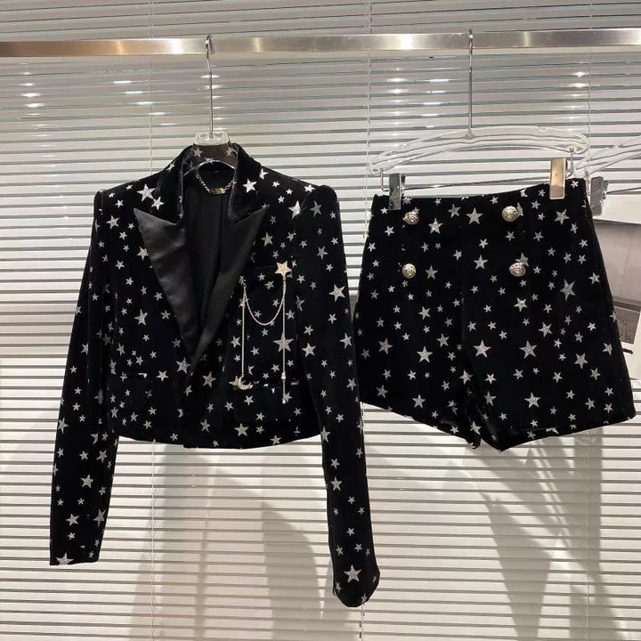 Ensemble Veste Short Noir Etoiles Paillettes Velours