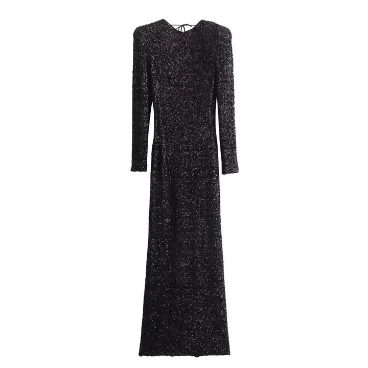 Robe Longue Noir Dos Nu Paillette