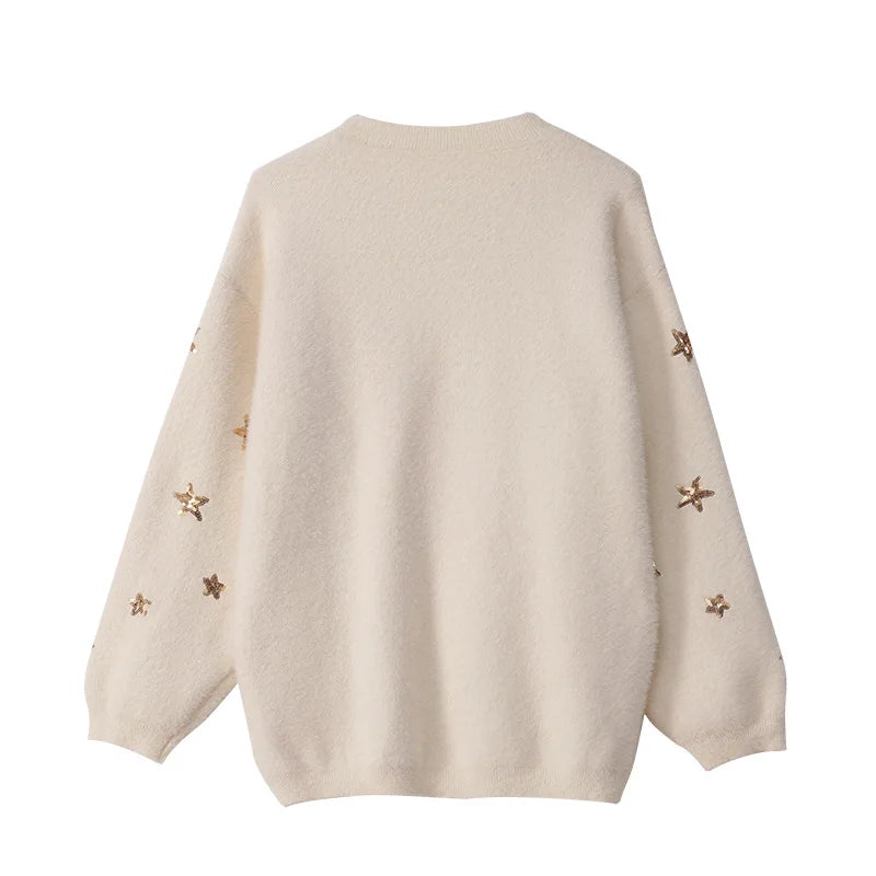 Pull Abricot Pailleté Femme Etoile