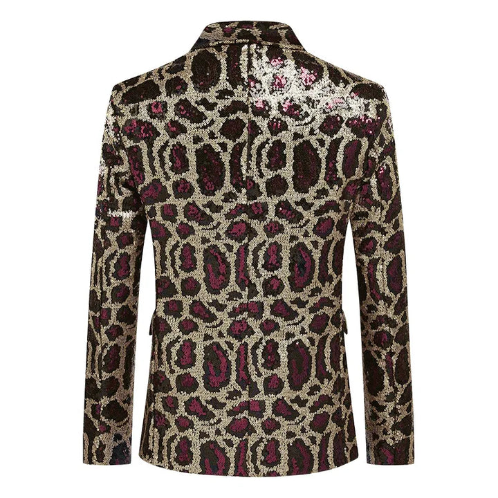 Veste Costume Paillette Homme Leopard rouge