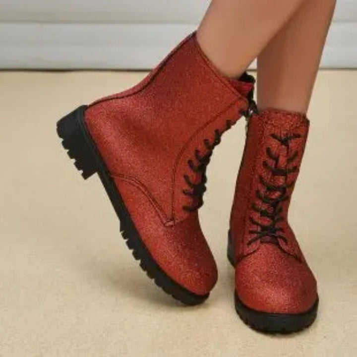 Boots Paillettes Fermeture Eclair Rouge