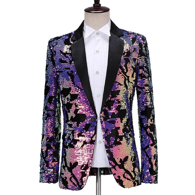 Veste Costume Violet Paillette Pour Homme