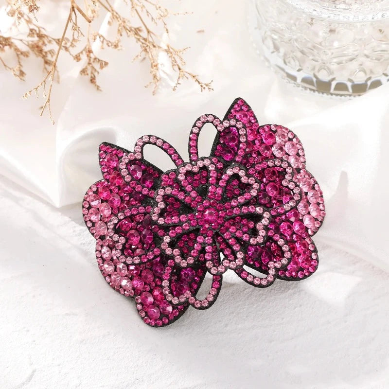 Pince Strass Fleurs Rose