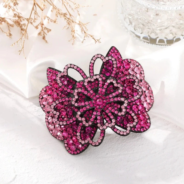 Pince Strass Fleurs Rose