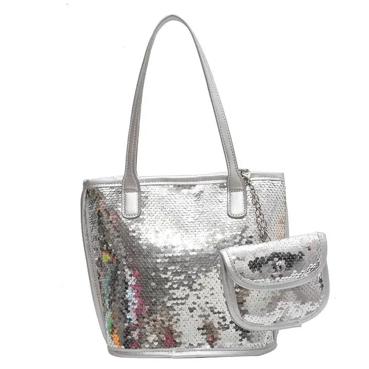 Sac Paillette Cabas argent