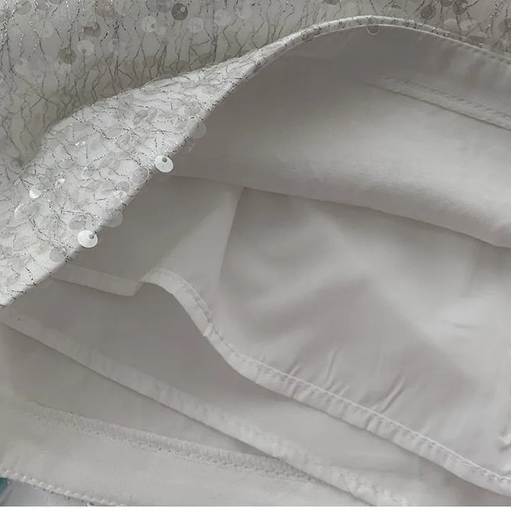 Mini Jupe Blanc Paillette Taille Haute