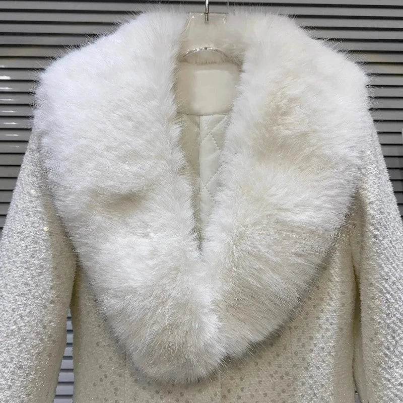 Veste Courte Paillette Fausse Fourrure blanc