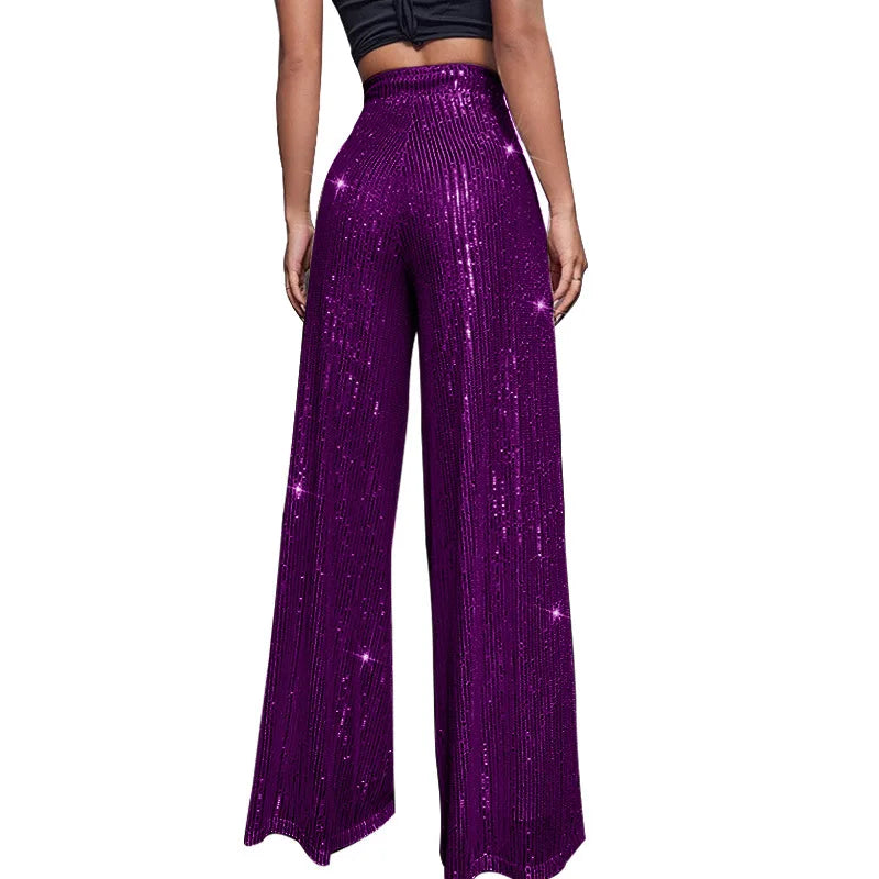 Pantalon Paillette Femme Coupe Large violet