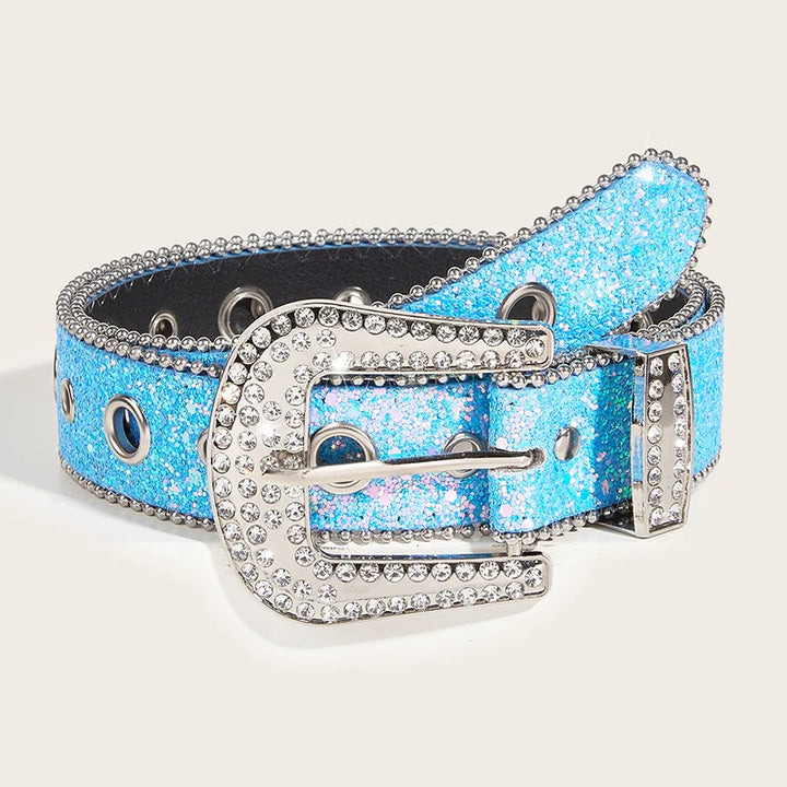 Ceinture Paillette Strass bleue