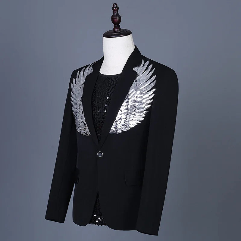 Veste Costume Noir Ailes Pailletées Homme