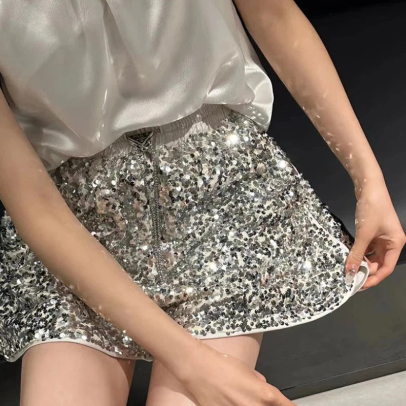 Short Argenté Sequin Sport Femme