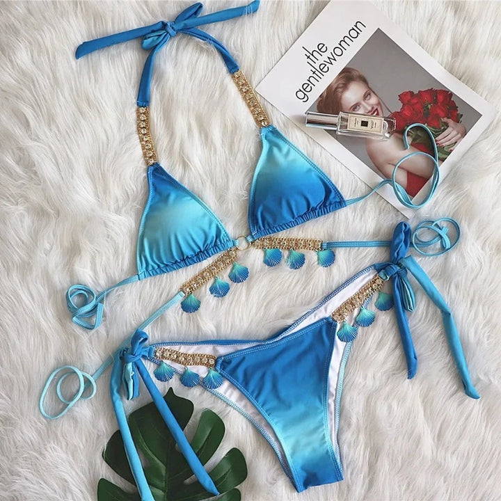 Maillot de Bain Pailleté 2 Pièces bleu