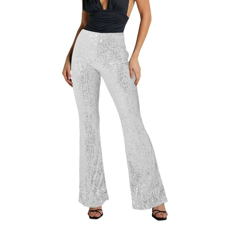 Pantalon Paillette Femme Patte d'Eléphant blanc