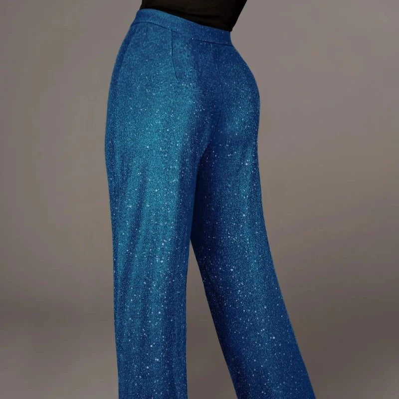 Pantalon Paillette Elégant Femme Bleu