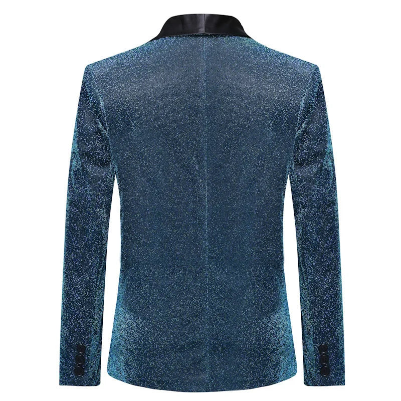 Veste Costume Bleu Paillette Homme Velours