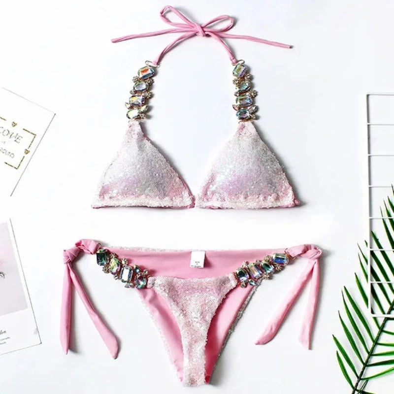 Bikini Rose Pailleté Strass