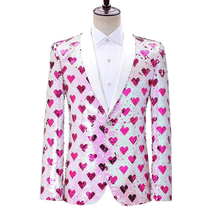 Veste Costume Coeur Rose Paillette Pour Homme