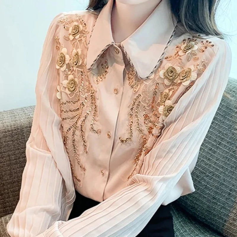 Chemise Paillette Femme Avec Fleurs