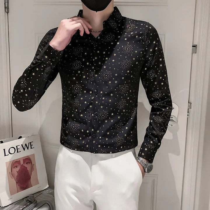 Chemise Noir Etoiles Pailletées Dorées Homme