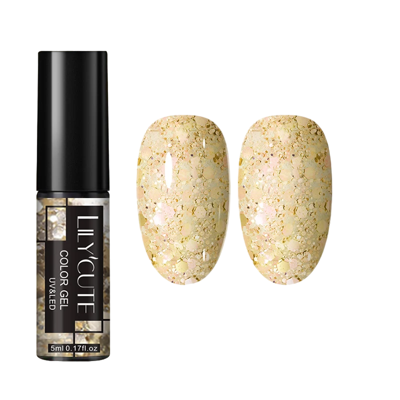 Gel Pailleté Ongles beige paillettes