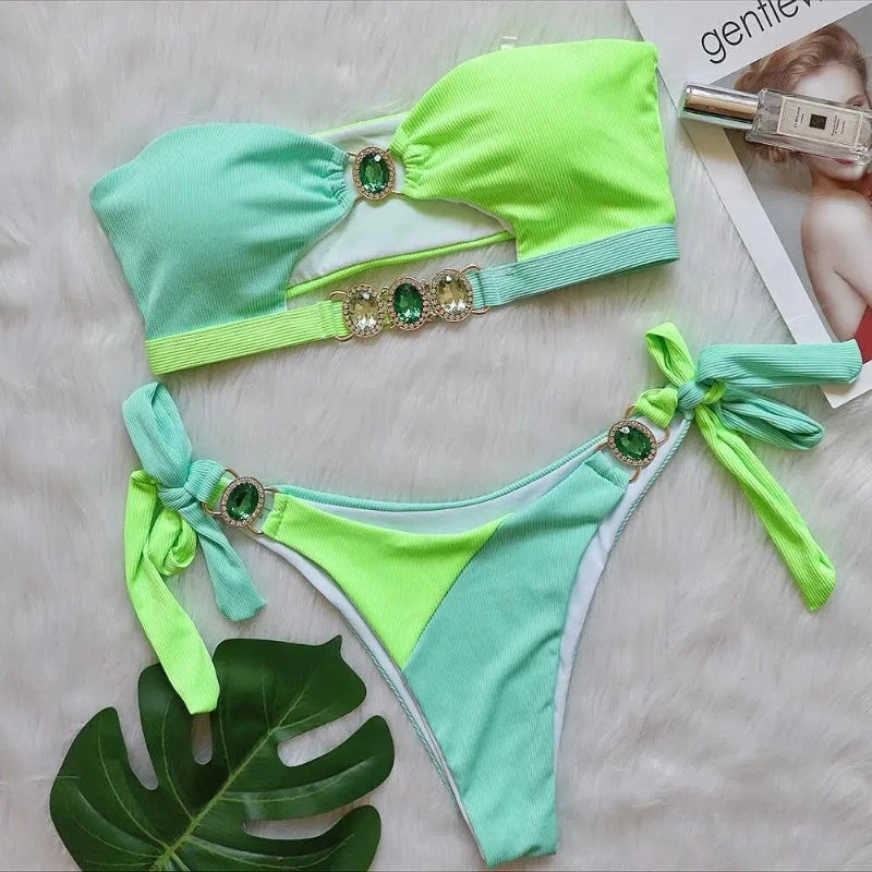 Maillot de Bain Pailleté 2 Pièces vert