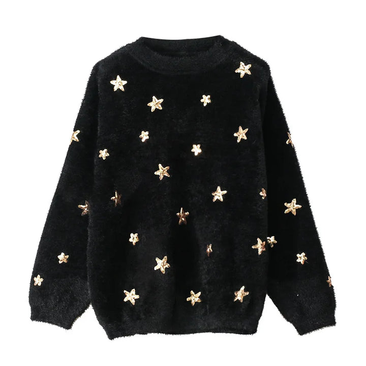 Pull Noir Pailleté Femme Etoile