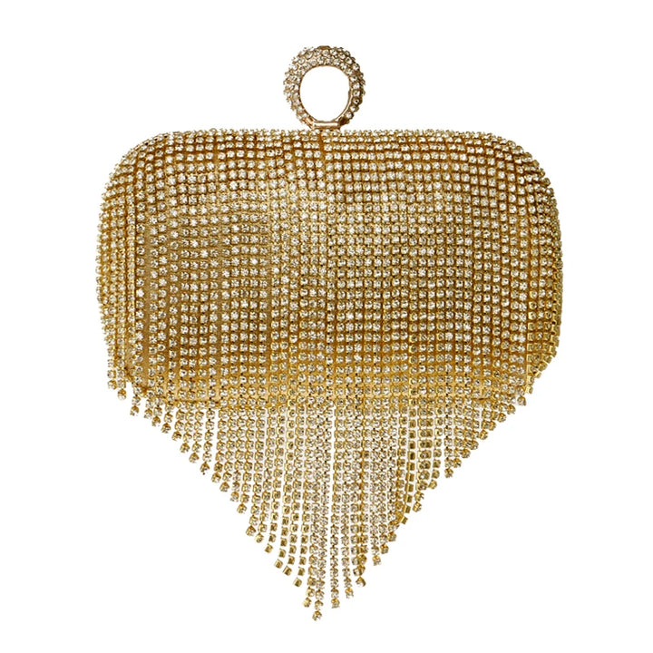 Petit Sac à Main Strass Avec Franges Doré