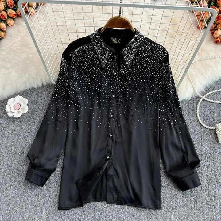 Chemise Soie Avec Strass Femme Noir