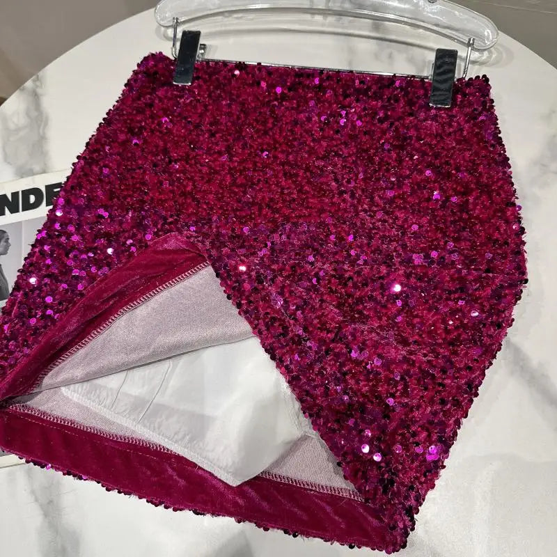 Jupe Courte Sequin Fushia 