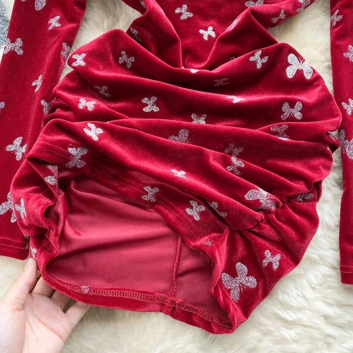 Robe Velours Rouge  Papillon Paillette