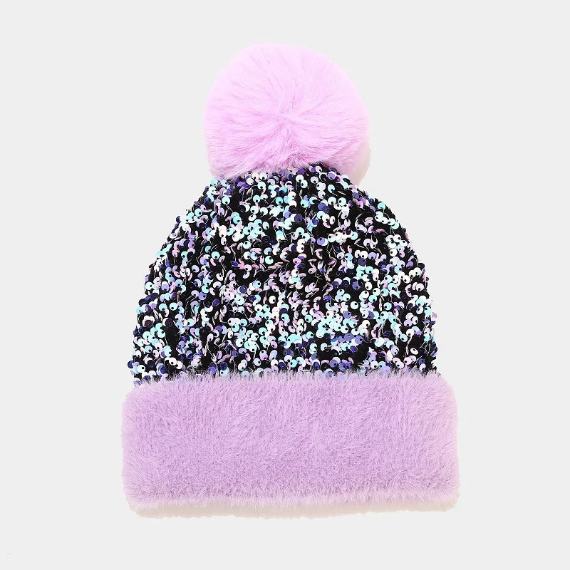 Bonnet Paillette Femme Violet Bleu