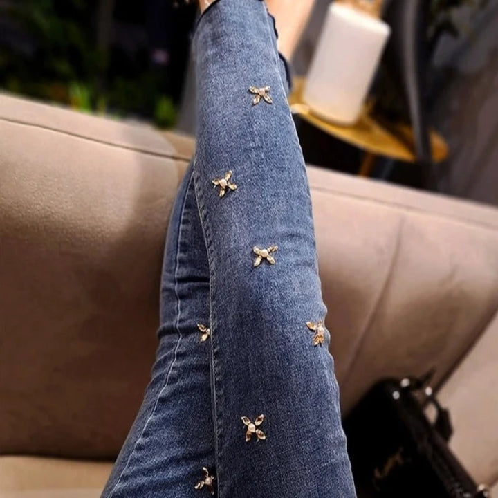 Jean Slim Strass Fleurs