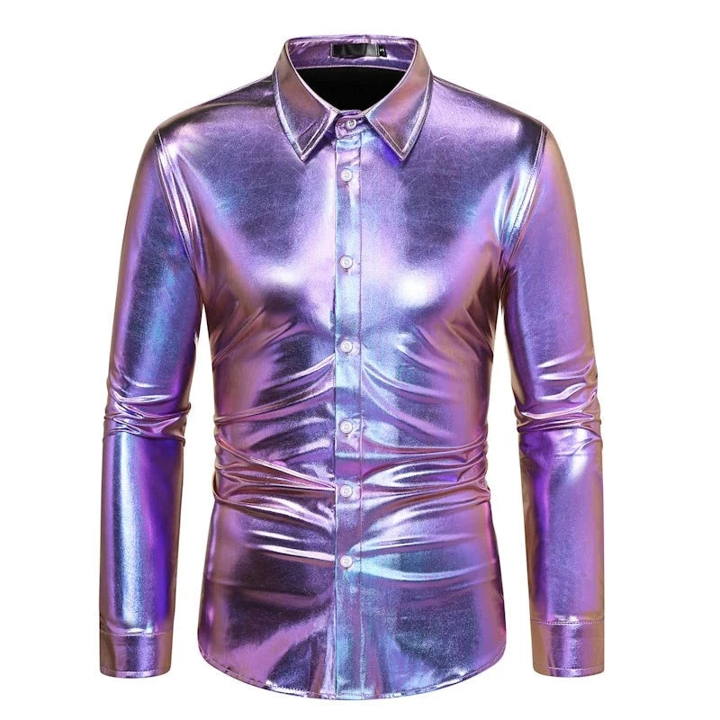 Chemise Paillette Homme Doré violette