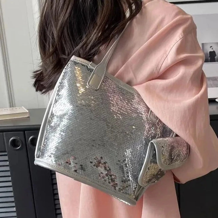 Sac Paillette Cabas argent