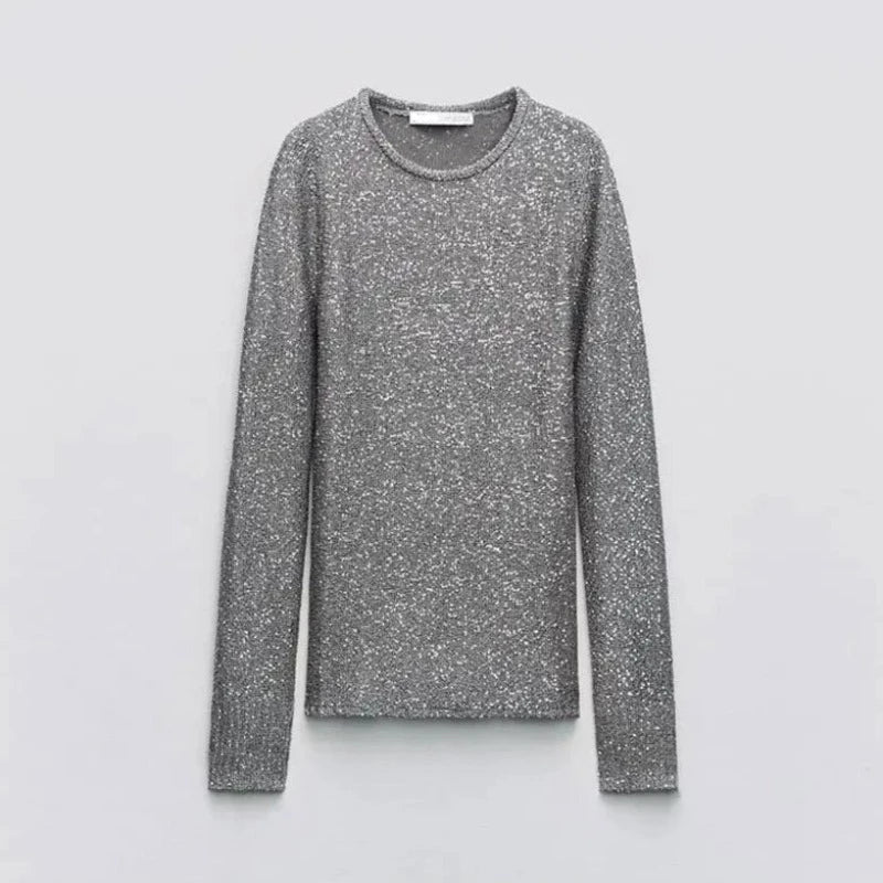 Pull Paillette Gris Femme