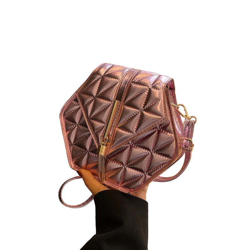 Sac Doré Hexagone PU Cuir rose