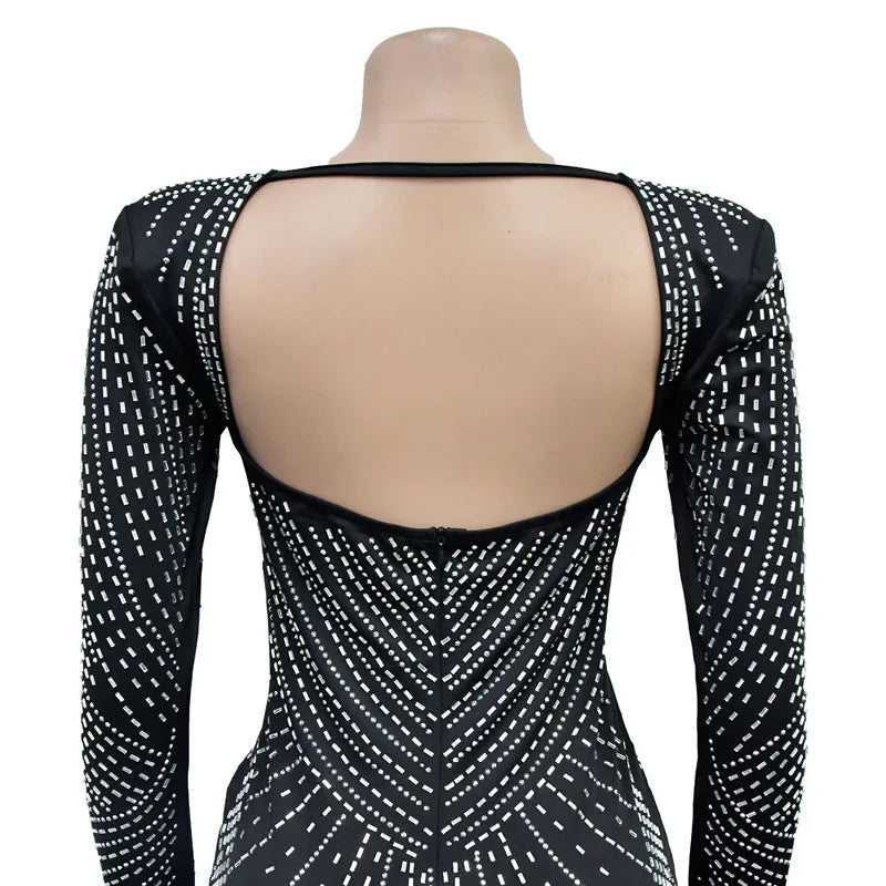 Robe Noir Pailleté Strass Sexy