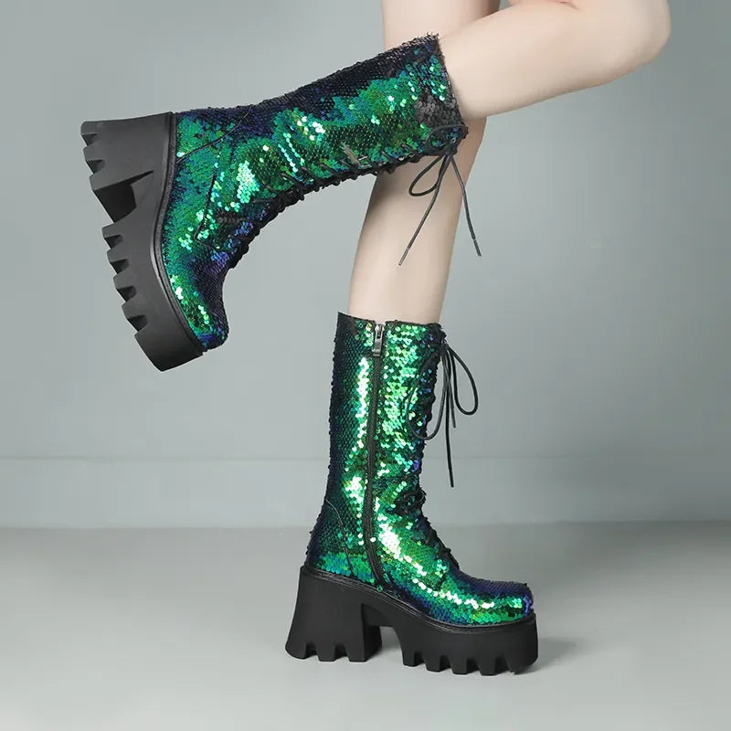 Bottes Vert Paillettes Semelles