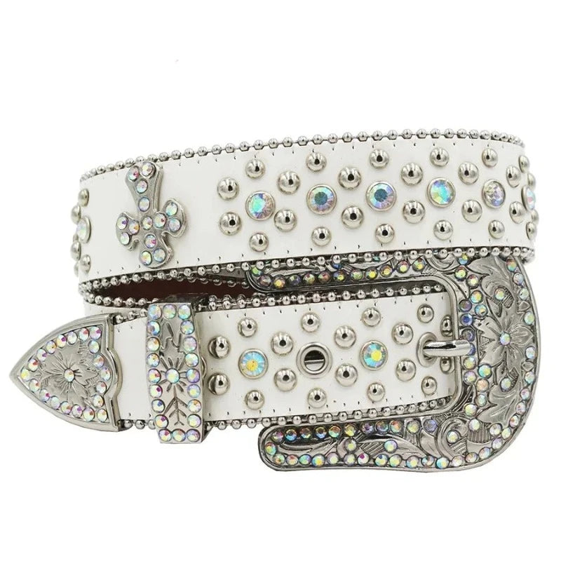 Ceinture Paillette Strass Homme Femme Blanc