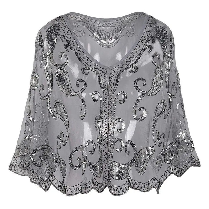 Blouse Paillette Col V grise