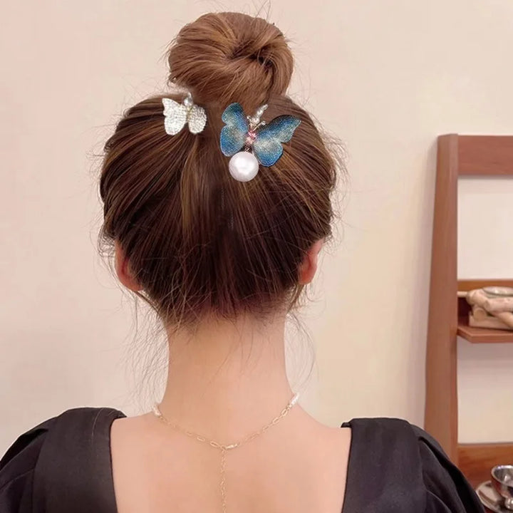 Pince Chignon Strass papillon bleu