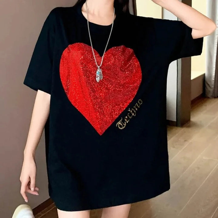 T-Shirt Noir Coeur Pailleté