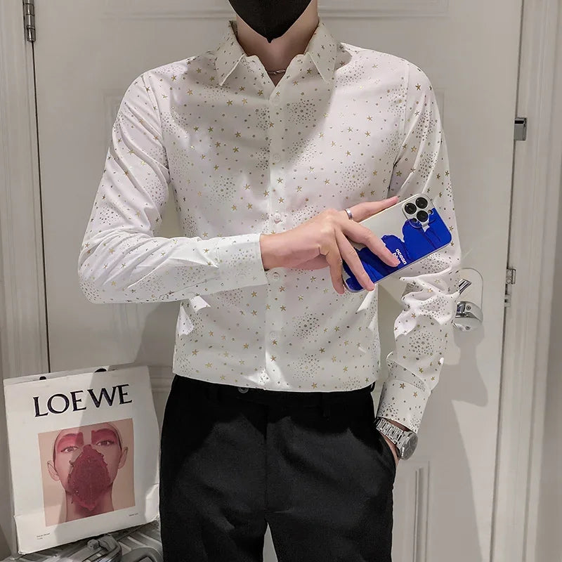 Chemise Blanc Etoiles Pailletées Dorées Homme
