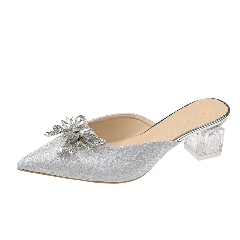 Sandale Paillette Papillon Strass Talon Carré Strass Paillettes