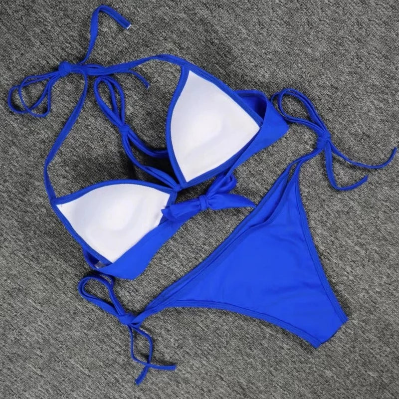 Maillot de Bain Bleu Pailleté Attache Cou